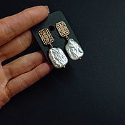 Украшения handmade. Livemaster - original item White square earrings with baroque pearls. 18k. Handmade.