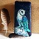 Zip around ladies coin purse with painted Owl, Blue original leather, Wallets, Trakai,  Фото №1