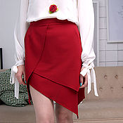 Одежда ручной работы. Ярмарка Мастеров - ручная работа Mini bud skirt, asymmetrical dark red crepe skirt. Handmade.