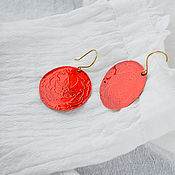 Украшения handmade. Livemaster - original item Large red earrings made of brass Round brass earrings boho Flower. Handmade.