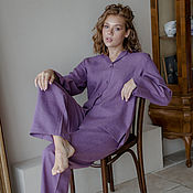 Одежда handmade. Livemaster - original item Home suit with trousers linen lilac. Handmade.