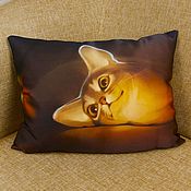 Декоративная подушка Кот Мейн Кун, натуральный шелк, думочка
