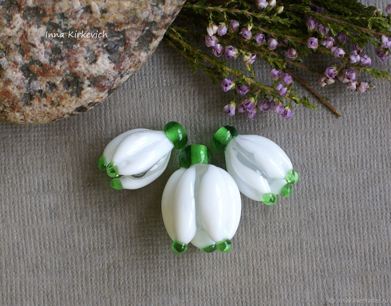 Подснежники бусины лэмпворк ручной работы, цветочные lampwork бусины в ...