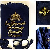 Мужская одежда handmade. Livemaster - original item Premium terry dressing gown for men with embroidery. Handmade.
