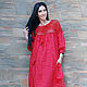 Long linen dress with a knitted yoke ' Scarlet sunrise ', Dresses, Vinnitsa,  Фото №1
