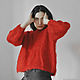 Mohair Women's Jumper, Red Fluffy Oversize Jumper, Sweaters, St. Petersburg,  Фото №1