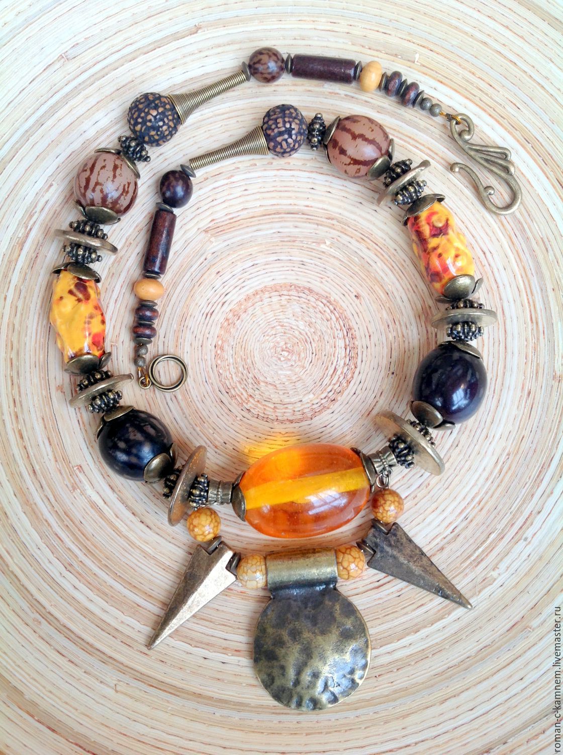 Handmade jewelry.Necklace ethnic natural materials Congo.Handmaid. African , ritual decoration.