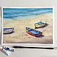 three. Seascape in Watercolor (boats, sea). Pictures. Watercolour Painting Mamabelle art. Online shopping on My Livemaster.  Фото №2