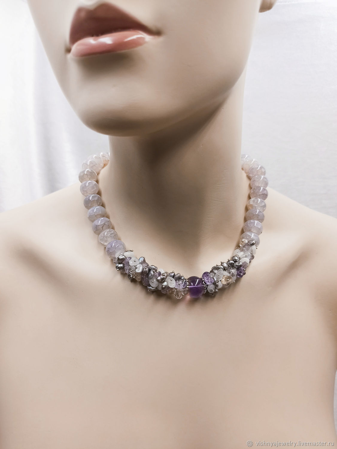 Silver necklace Mauve Silver 925 Agate Pearl Ametrine, Necklace, Moscow,  Фото №1