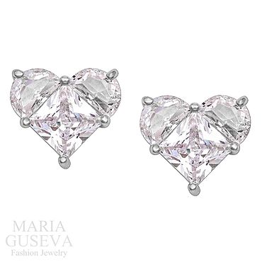 Серьги серебристые сердца с фианитами особой огранки exclusive. . Украшения ручной работы - Ярмарка Мастеров Украшения ручной работы. Ярмарка Мастеров - ручная работа Серьги серебристые сердца с фианитами особой огранки exclusive. Handmade.
