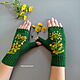  Knitted mittens with embroidery Dill green. Mitts. Lace knitting workshop. Lidiya.. My Livemaster. Фото №4