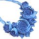 Leather choker rose Dance Blue Denim handmade flowers, Necklace, St. Petersburg,  Фото №1