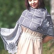 Аксессуары handmade. Livemaster - original item Stole for autumn winter large wide knitted with leaves Gray. Handmade.