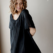 Одежда handmade. Livemaster - original item Lilit nightgown made of silk cambric black. Handmade.