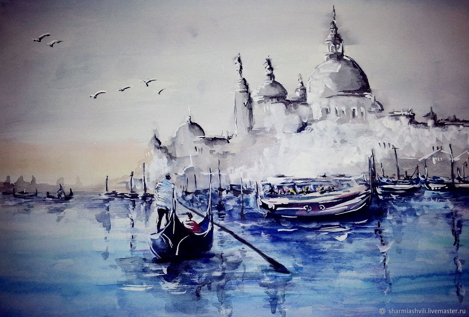 Современная акварель пейзаж Венеция