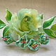Silk flowers rose brooch free shipping 'Mint freshness', Brooches, Lyubertsy,  Фото №1