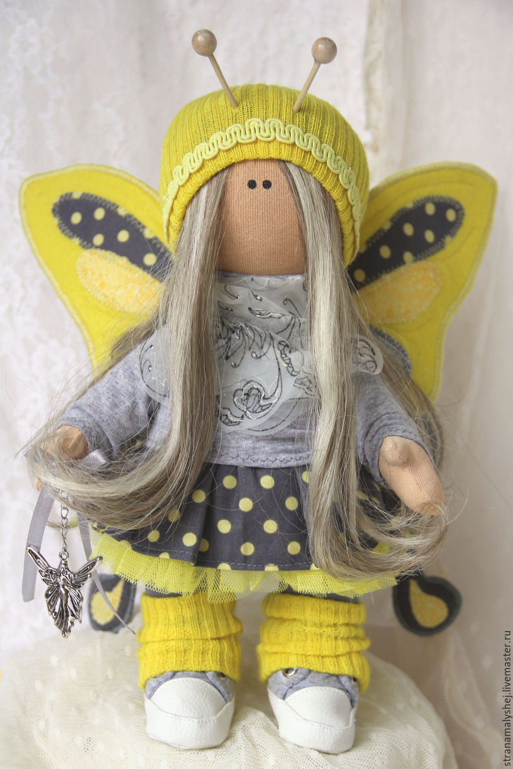 Кукла-бабочка. Желтая с серым. Интерьерная кукла, Мягкие игрушки, Санкт-Петербург,  Фото №1