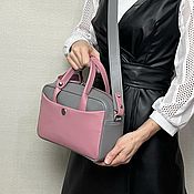 Сумки и аксессуары handmade. Livemaster - original item Bag with handles made of genuine leather with two straps grey pink. Handmade.