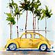Painting with a yellow car and palm trees with a blue sky on a white background Mosk. Pictures. Olga Ermakova art. Online shopping on My Livemaster.  Фото №2