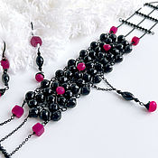 Украшения handmade. Livemaster - original item Choker with earrings, black spinel, pink chalcedony. Handmade.