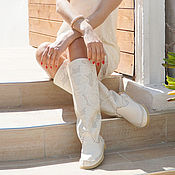 Italian leather boots handmade from white calf leather