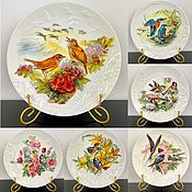 Декоративная тарелка, панно Kaiser, цветы, фарфор, золото. Германия
