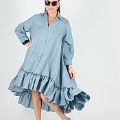 Одежда handmade. Livemaster - original item Blue linen dress plus size, Linen dress-flounces - DR0544LE. Handmade.