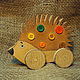 Ёжик-каталка, деревянная игрушка ручной работы, декорированный