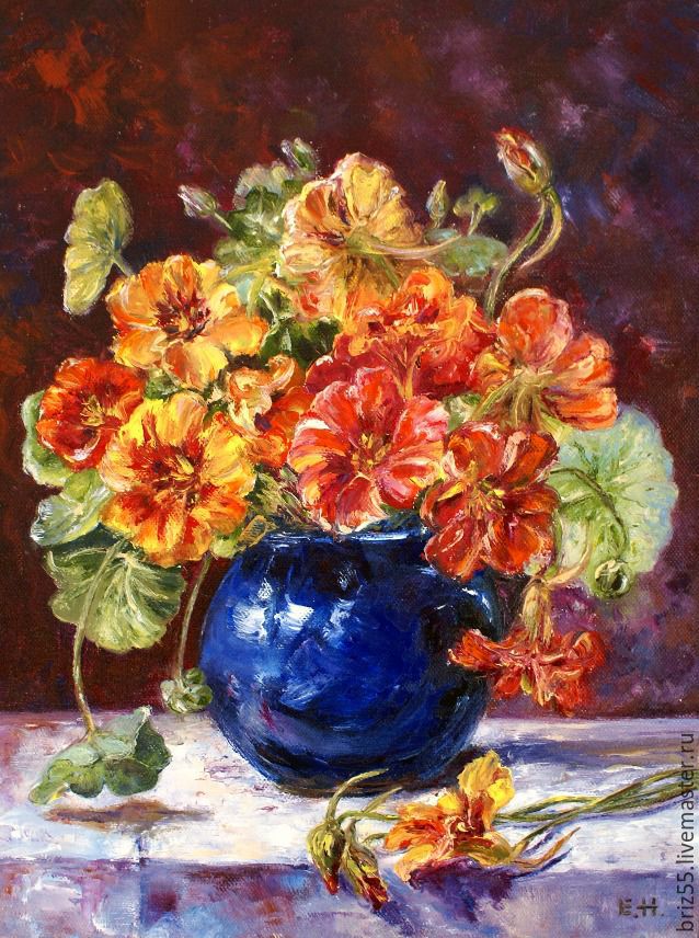 Oil painting Nasturtium blossoms – купить на Ярмарке Мастеров ...