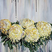 Картины и панно handmade. Livemaster - original item Chrysanthemums in the rain. Interior painting with acrylic and oil.. Handmade.