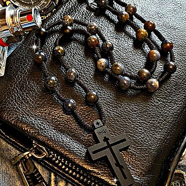 Украшения ручной работы. Ярмарка Мастеров - ручная работа Мужские Бусы «Спаси и Сохрани» из натурального камня с Крестом.. Handmade.