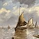 Винтаж: Морской пейзаж с лодками. Картины винтажные. Антиквариат и Винтаж. Ярмарка Мастеров.  Фото №4