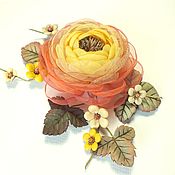 Украшения handmade. Livemaster - original item Brooch: Rose of the Fiery Valley Brooch-flower made of fabric and genuine leather. Handmade.