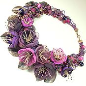 Украшения handmade. Livemaster - original item BlackBerry Blues. Necklace made of natural stones, fabric flowers. Handmade.