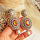Wedding earrings Amelia. Embroidered earrings. Earrings embroidered with pearls, Earrings, Krasnodar,  Фото №1