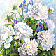 White peonies and Irises in a vase Postcard with flowers. Cards. KapustinaArt. Online shopping on My Livemaster.  Фото №2