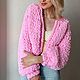 Розовый кардиган оверсайз ручной крупной вязки. Кардиганы. Оксана (oxigfashion). Интернет-магазин Ярмарка Мастеров.  Фото №2