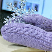 Аксессуары handmade. Livemaster - original item Mittens with braids knit women`s mittens Purple. Handmade.