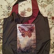 Сумки и аксессуары handmade. Livemaster - original item Eco textile bag with pocket with butterfly print. Handmade.