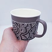 Посуда handmade. Livemaster - original item Beige mug with dotted author`s painting 