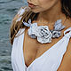 Necklace with silk flowers gray from the collection 'Pearl grey', Necklace, Moscow,  Фото №1