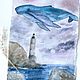 'Swim to the light of the lighthouse' watercolor painting (whale, sea), Pictures, Korsakov,  Фото №1