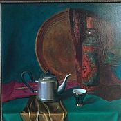 Картины и панно handmade. Livemaster - original item Oil still life of objects on a dark malachite background. Handmade.
