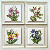 Для дома и интерьера ручной работы. Ярмарка Мастеров - ручная работа Tiles and tiles: Orchids . Set of 4 panels. Handmade.