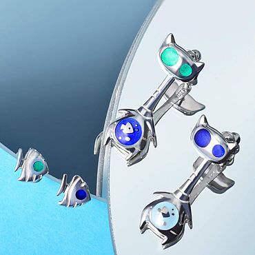 Украшения ручной работы. Ярмарка Мастеров - ручная работа Серьги "Кот Капля". Серебро. Украшение. Серьги дизайнерские. Handmade.