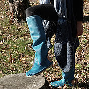 Обувь ручной работы handmade. Livemaster - original item boots: Autumn high boots made of trimmed pony fur - blue. Handmade.