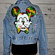 Denim jacket with a Mickey mouse pattern and multicolored hemp, Outerwear Jackets, St. Petersburg,  Фото №1