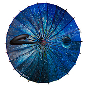 Зонт голубой женский складной, зонт-трость с рисунком Фотограф