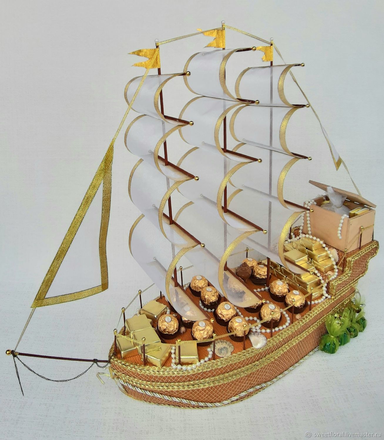 Корабль из конфет КОРАБЛЬ В ПОДАРОК подарок на день рождения ЮБИЛЕЙ