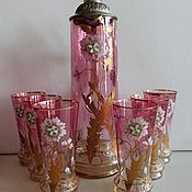 Винтаж handmade. Livemaster - original item Harrachov 19th century Jug Six glasses Bohemian glass Hand painted. Handmade.